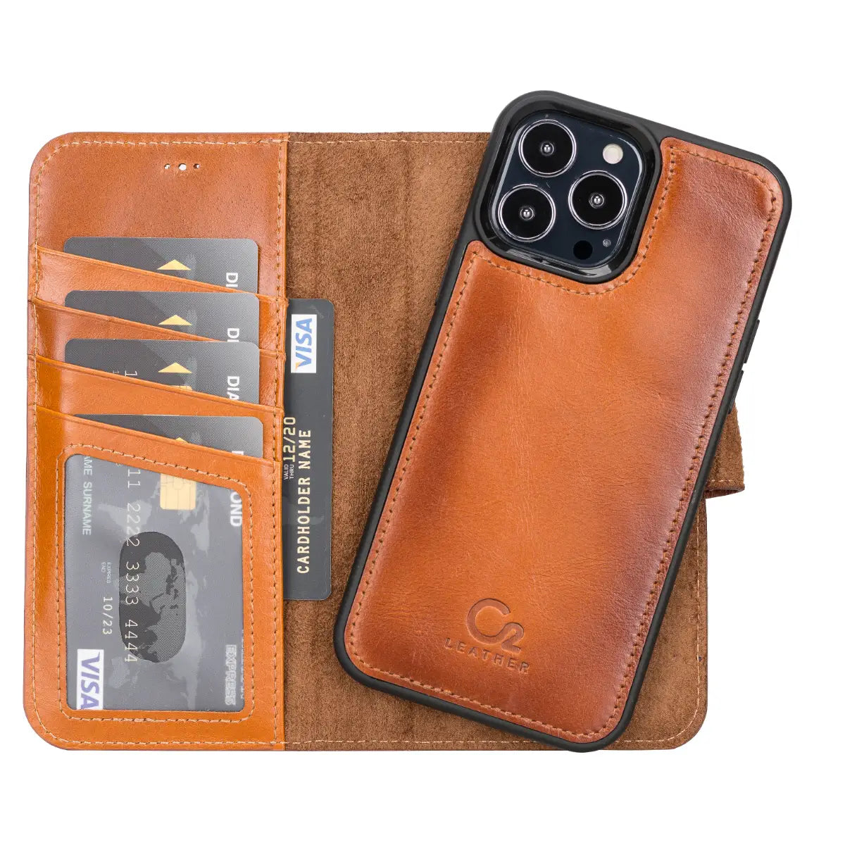 Premium Burnished Tan Leather Wallet Case for iPhone 13 Pro Max - Slim Protective Cover with Card Slots | Perfect for Business, Travel & Everyday Use