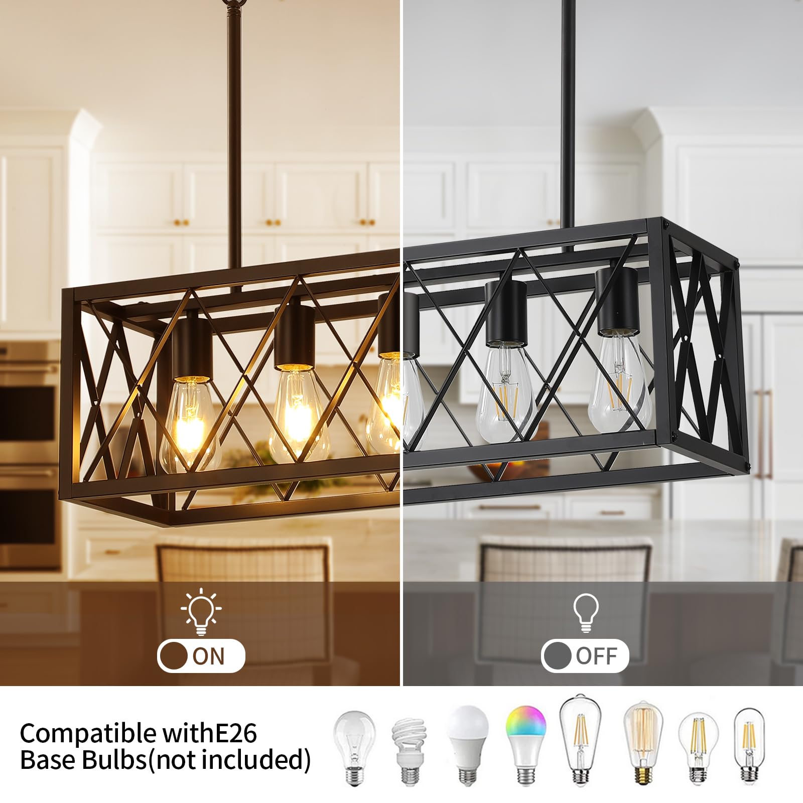 KEESFU Black Farmhouse Kitchen Island Pendant Light - 5-Light Adjustable Height Industrial Dining Room Chandelier for Kitchen, Living Room, Foyer & Over Dining Table or Sink | Rustic Home Decor Lighting Fixture | Perfect for Farmhouse, Industrial & Modern Interior Design