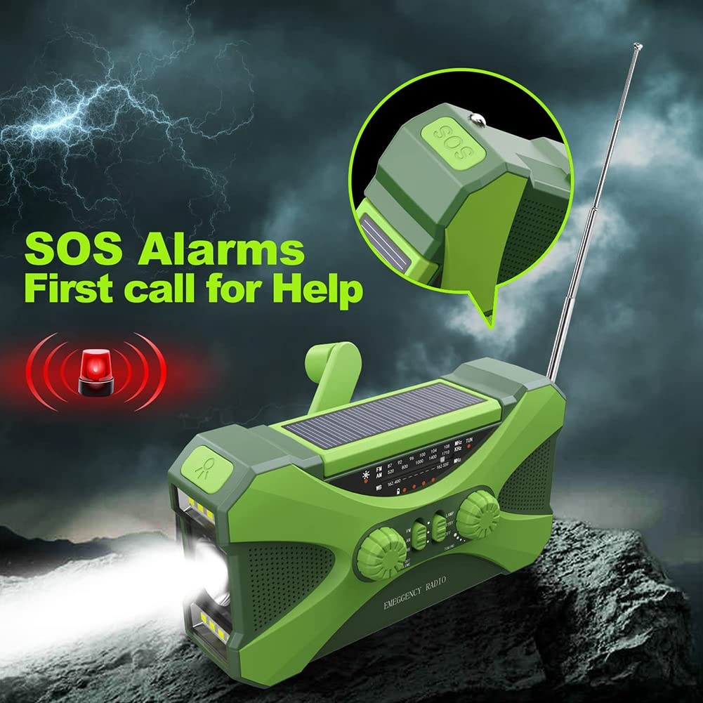 Carruuba 10000mAh Solar Hand Crank Emergency Radio with LED Flashlight & Phone Charger - Portable Power Bank for Outdoor Camping, Hiking, and Emergency Preparedness