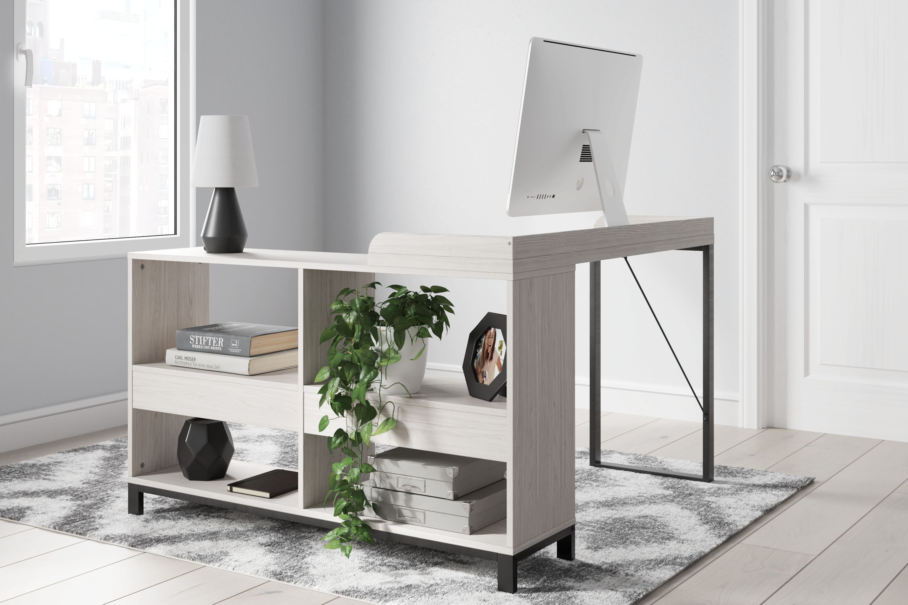 Bayflynn White & Black L-Shaped Desk for Home Office - Ergonomic Computer Workstation with Ample Space for PC, Laptop & Office Supplies | Perfect for Small Spaces, Gaming & Study Rooms