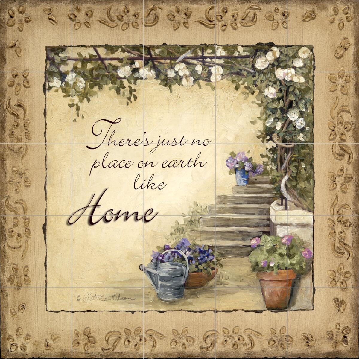 Ceramic Backsplash Tile Mural - Inspirational Religious Kitchen & Bathroom Wall Decor - 'No Place Like Home' by Charlene Olson - Perfect for Farmhouse, Cottage & Vintage Style Homes