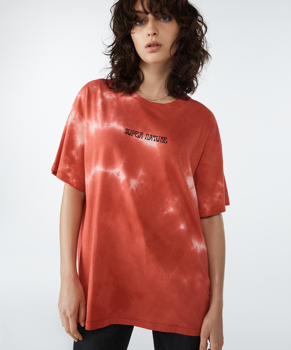 Super Nature SS Tee Red Dye - 100% Cotton Men's T-Shirt | Soft & Breathable Casual Wear for Outdoor Activities & Daily Use