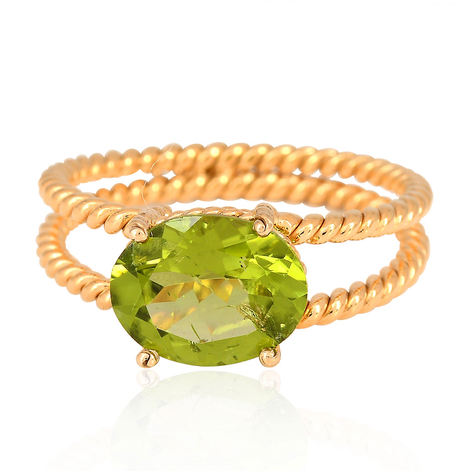 18K Yellow Gold Oval Cut Peridot August Birthstone Twisted Designer Ring for Women – Elegant Jewelry Gift for Birthday, Anniversary & Special Occasions
