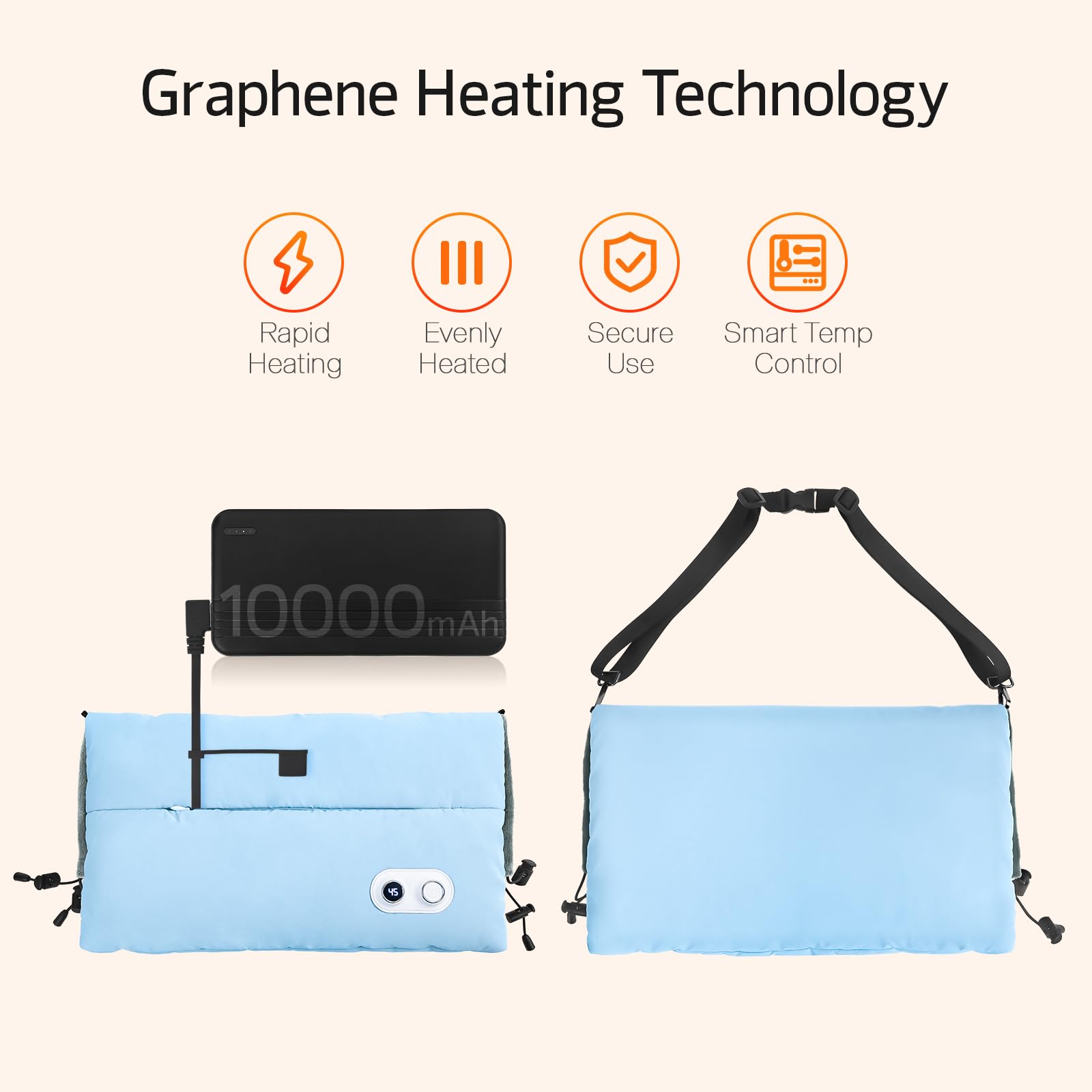 Portable Graphene Heated Electric Hand Warmer - Rechargeable USB Hand Warmer for Winter, Outdoor Activities, Camping & Cold Weather Use