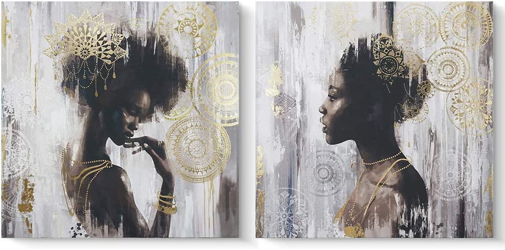 Premium Large Gold & Black Canvas Wall Art - Modern Framed Painting for Women & Girls (24x24 Inch) - Elegant Home & Office Decor for Living Room, Bedroom & Workspace
