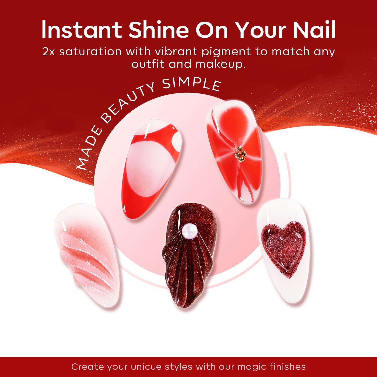 Modelones 6PCS Gel Nail Polish Set - Red Burgundy Purple Glitter & Cat Eye Chameleon Shimmer Soak Off LED UV Nail Art Kit for Manicure Salon & DIY Home Nail Care | Perfect Gift for Nail Lovers