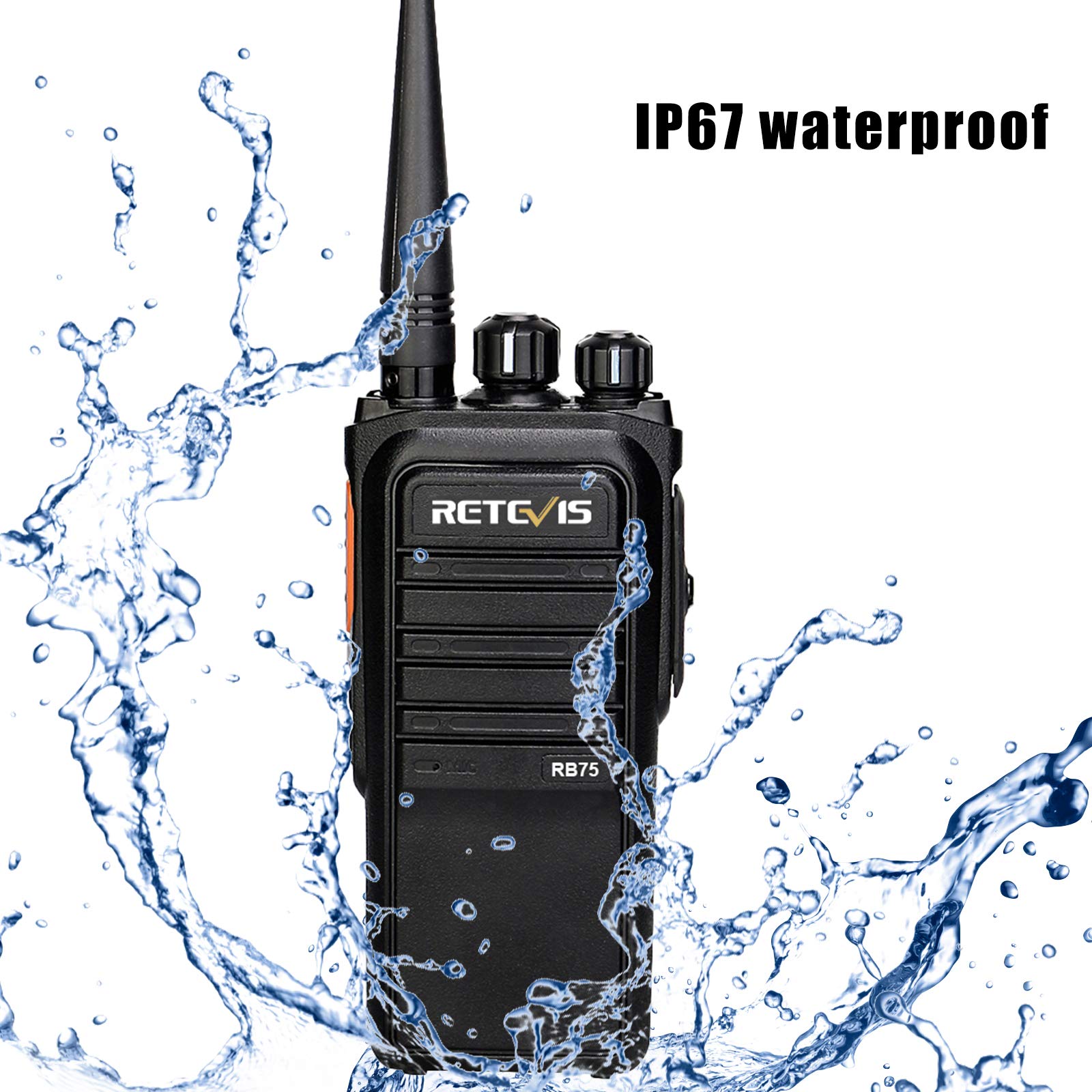 Retevis RB75 Waterproof Walkie Talkies - 5 Watt GMRS Two-Way Radio with IP67 Rating, 4500mAh Battery & Repeater Capability | Long Range Heavy Duty Walkie Talkies for Farm, Church, Manufacturing, School & Construction Sites (10 Pack) | Perfect for Outdoor Adventures, Emergency Communication & Team Coordination