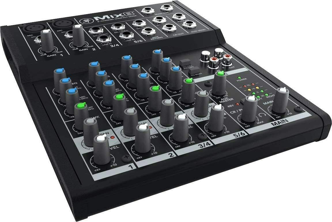 Mackie Mix8 Compact 8-Channel Analog Mixer for Live Sound & Studio Recording | 2 Mic/Line Inputs with EMB XLR Cables & Gravity Magnet Phone Holder Bundle | Perfect for Podcasting, Home Studio, and Live Performances