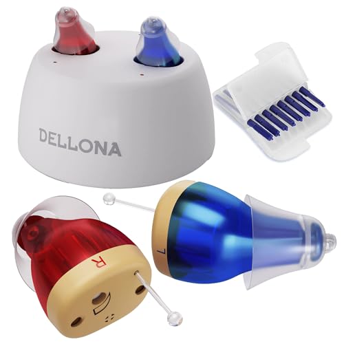 Dellona Advanced Nano Rechargeable Hearing Aids for Seniors with Severe Hearing Loss – Noise Cancelling, Comfort Design, Nearly Invisible CIC Hearing Amplifier – Includes Charger & Cleaning Kit (Pair) – Perfect for Conversations, TV Watching & Outdoor Activities