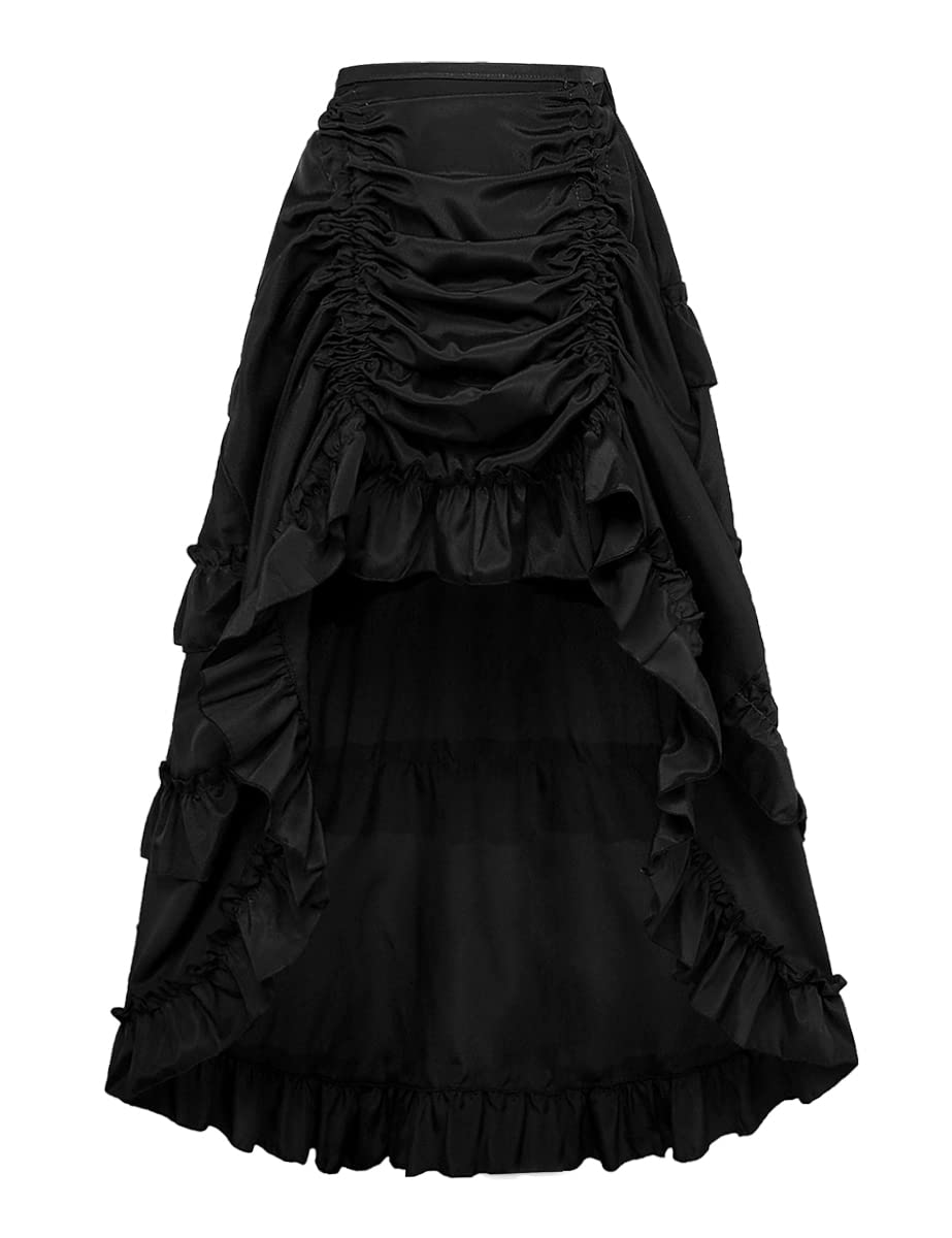 IDEALSANXUN Women's Gothic Steampunk High-Low Long Skirt with Buttons & Lace Hem - Victorian Renaissance Pirate Costume Skirt for Cosplay, Halloween, LARP & Steampunk Fashion