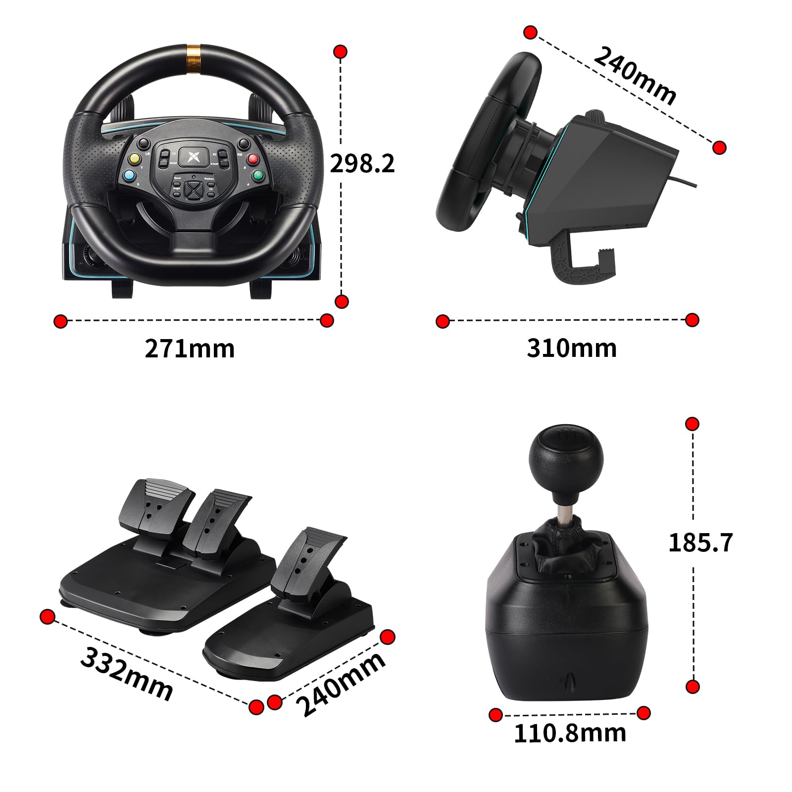 DOYO 1080° Gaming Steering Wheel with Pedals & Shifter - 6+1 Speed Gear Shift, Force Feedback Racing Wheel for PC, PS4, PS5, Xbox One, Xbox Series X, Nintendo Switch - Perfect for Racing Simulators & Gaming Setups
