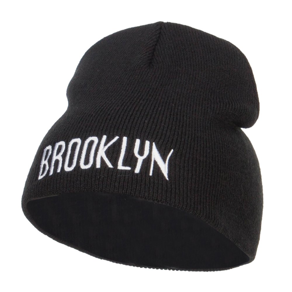 Brooklyn Embroidered Short Beanie - Winter Knit Hat for Men & Women - Warm Fleece Lined Skull Cap for Outdoor Activities, Sports & Casual Wear