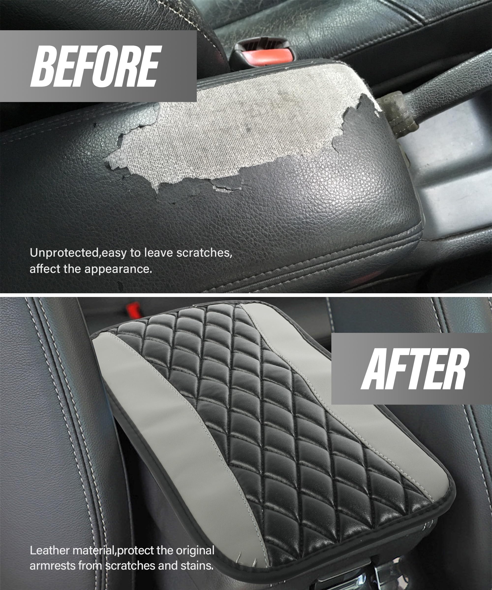 ESEWALAS Auto Center Console Cover - Premium Leather Car Armrest Cushion Pad, Waterproof Vehicle Console Protector for Comfort & Style - Perfect for Sedans, SUVs & Trucks (Gray)