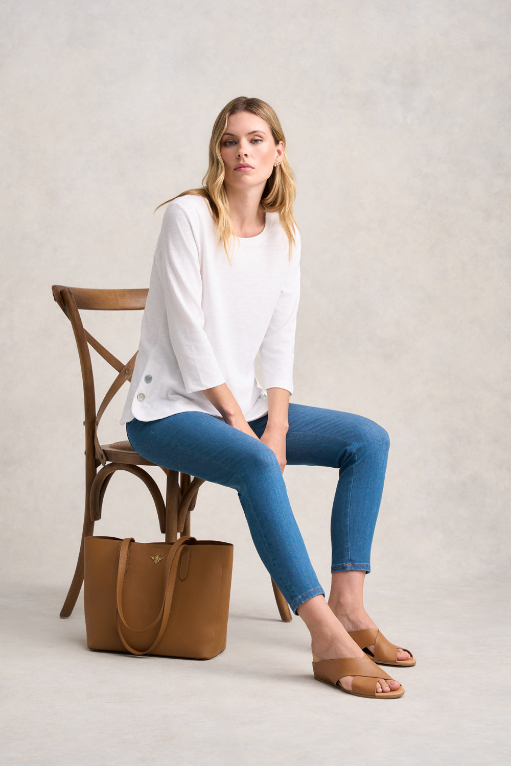 Organic Cotton 3/4 Sleeve T-Shirt for Women - Soft Breathable White Tee - Perfect for Casual Wear, Layering & Everyday Comfort