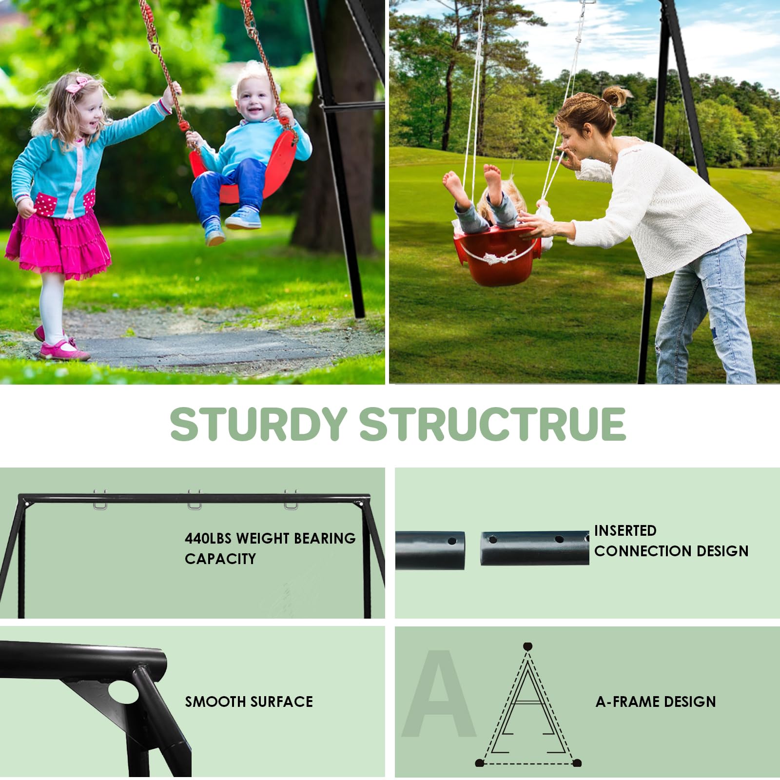 IKARE Heavy Duty Metal Swing Frame for Kids - 440 LB Capacity, Universal Fit for Most Swings - Indoor & Outdoor Use in Backyard, Garden, Playground (Perfect for Family Fun & Outdoor Activities)
