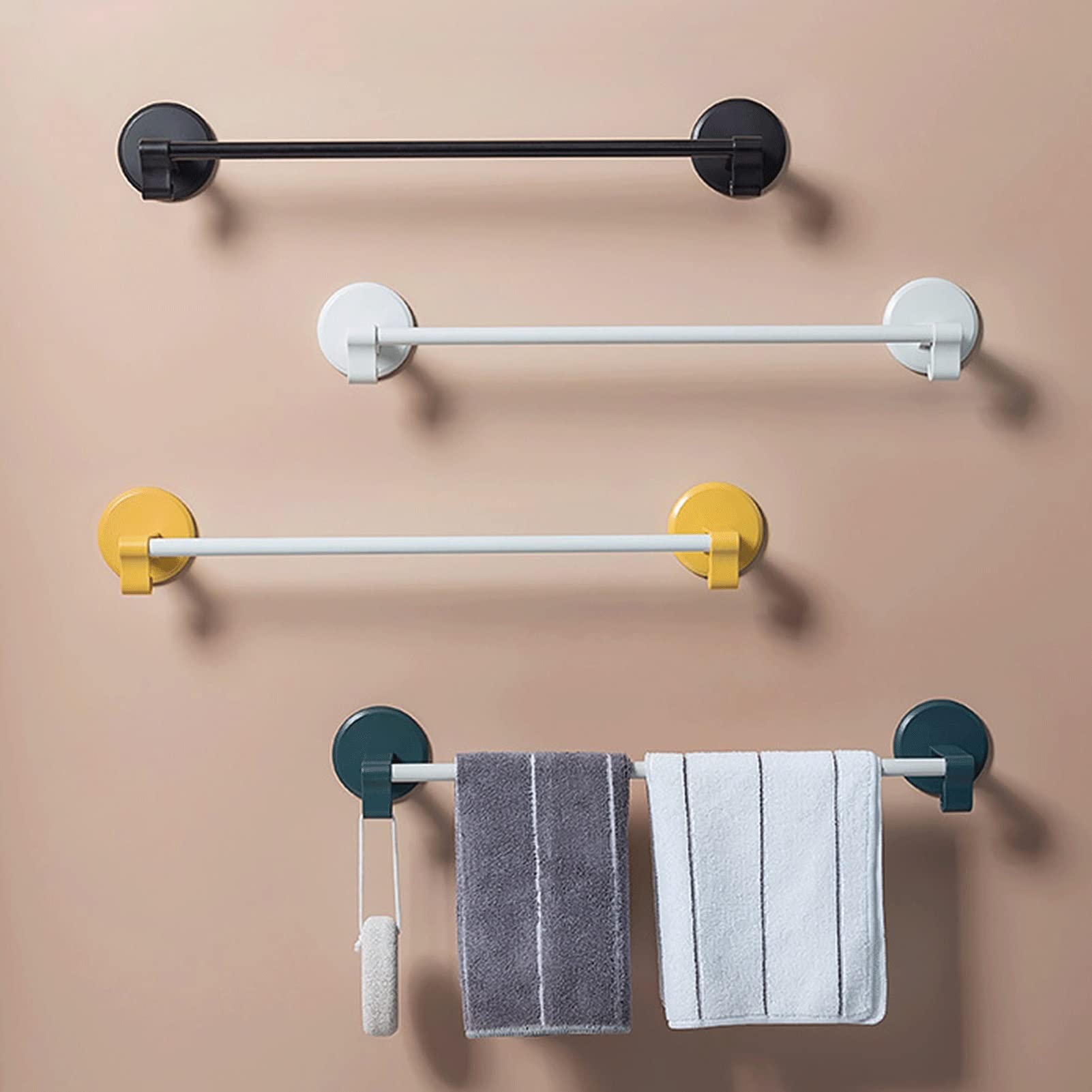 2Pcs Durable Plastic Kitchen Towel Rack with Shelf, Non-Perforated Bathroom Towel Bar, Space-Saving Organizer for Kitchen and Bathroom Storage