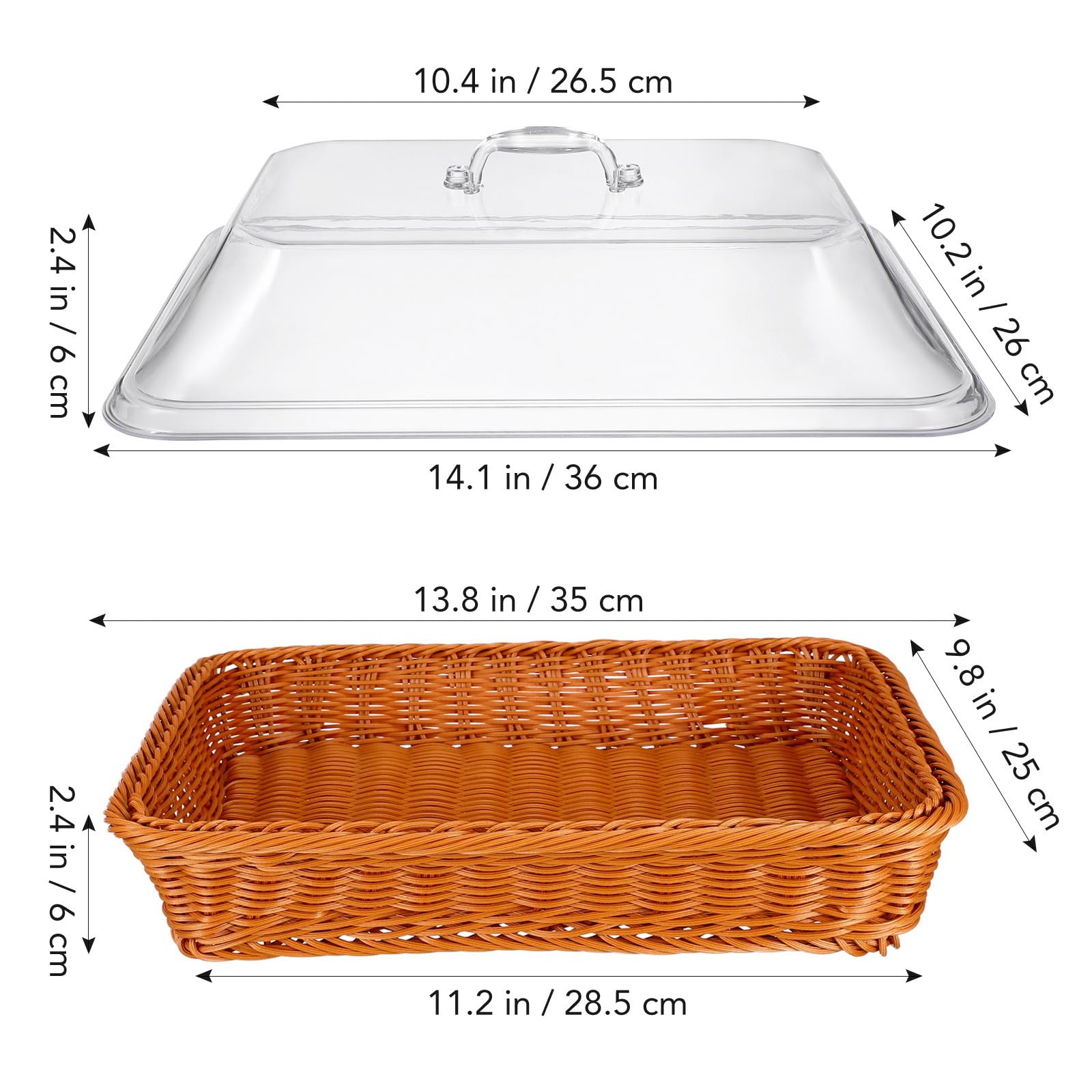 DOITOOL Woven Bread Basket with Acrylic Lid - Rattan Style Serving Basket for Bread, Fruits & Pastries | Perfect for Kitchen, Restaurant & Dining Table Decor