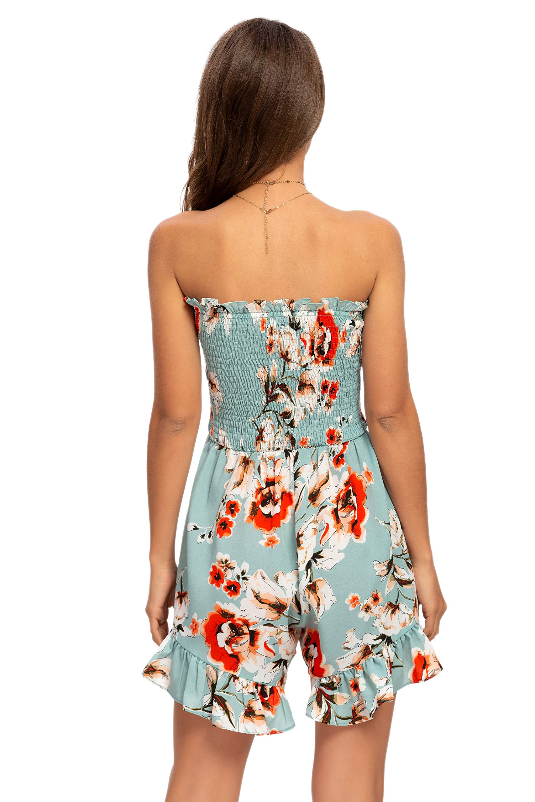 ATNLEWHI Women's Strapless Floral Chiffon Romper - Off Shoulder Beach Jumpsuit with Shorts for Summer Casual Wear | Perfect for Vacations, Pool Parties & Date Nights