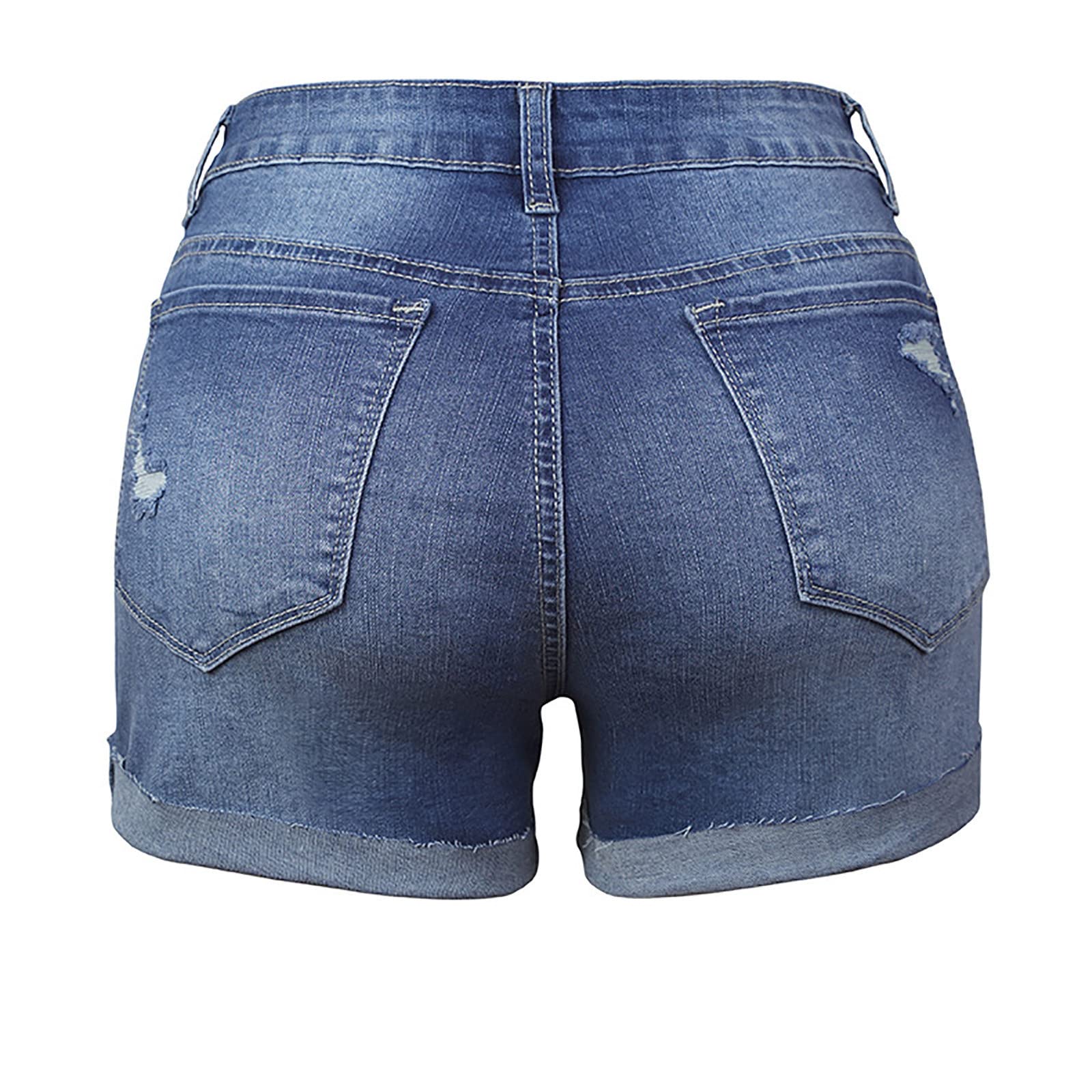 Women's Ripped Denim Shorts - Mid Rise Stretchy for Summer | Casual & Dressy Outfits