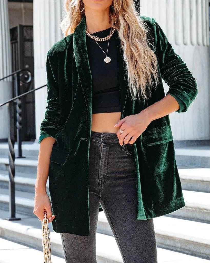 Women's Velvet Blazer Jacket - Business Casual Long Sleeve Suit for Office & Events