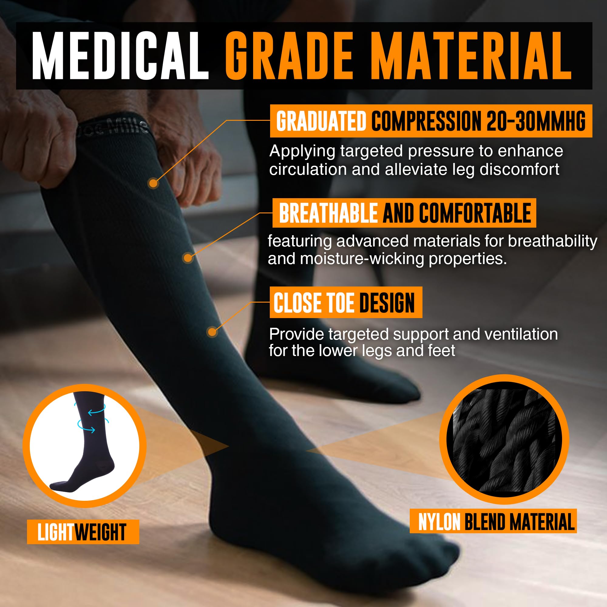 Doc Miller 20-30mmHg Graduated Compression Socks for Women & Men - Medical Support Socks for Varicose Veins, Swelling & Improved Blood Circulation (Black, XX-Large) - Perfect for Travel, Nursing & Long Work Shifts