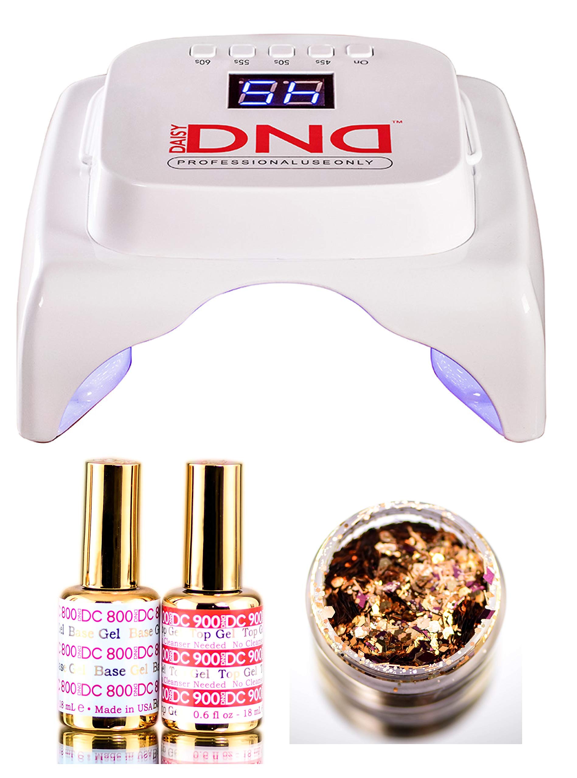 Daisy DND Version 4 LED UV 60W Nail Lamp for Gel Polish - 45 LED Lights with Auto-On Sensor & Digital Timer (Includes Glitter, DC Top & Base Coat) - White | Professional Salon & Home Manicure Pedicure Kit