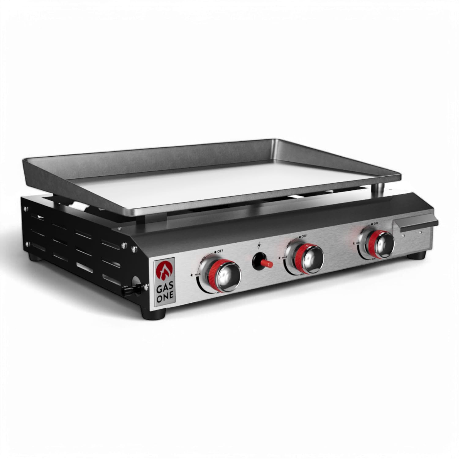 Gas One 3-Burner Flat Top Grill with Auto Ignition - Portable Propane Gas Grill for Outdoor Cooking - Stainless Steel Tabletop Grill with Pre-Seasoned Griddle & Drip Tray - Perfect for Camping, RV Trips, Backyard BBQs, and Tailgating Parties