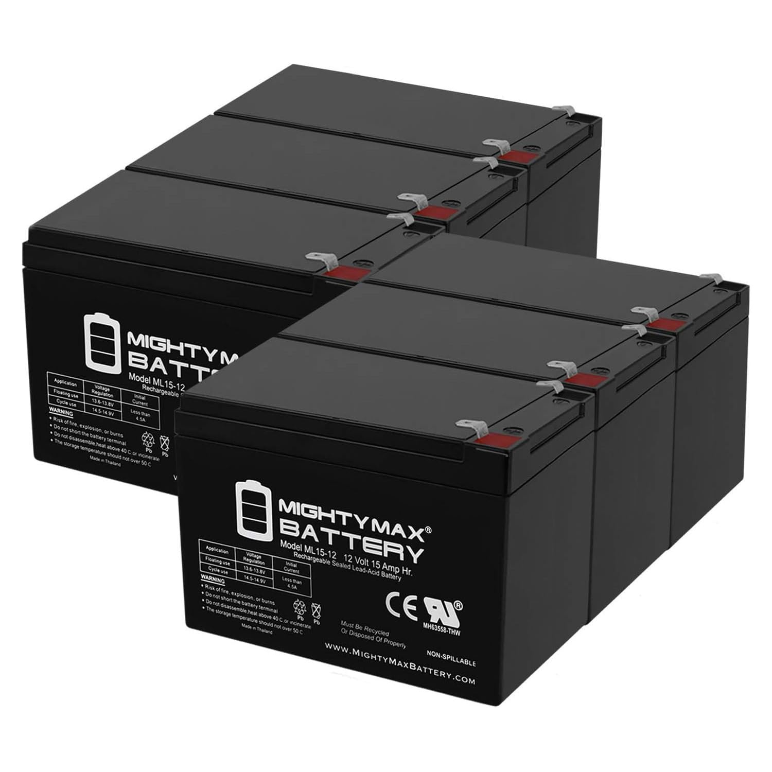 Mighty Max 12V 15AH F2 Replacement Battery for Pride Sonic Portable Scooter - 6 Pack - Long Lasting Power for Mobility Scooters, Wheelchairs & Electric Vehicles