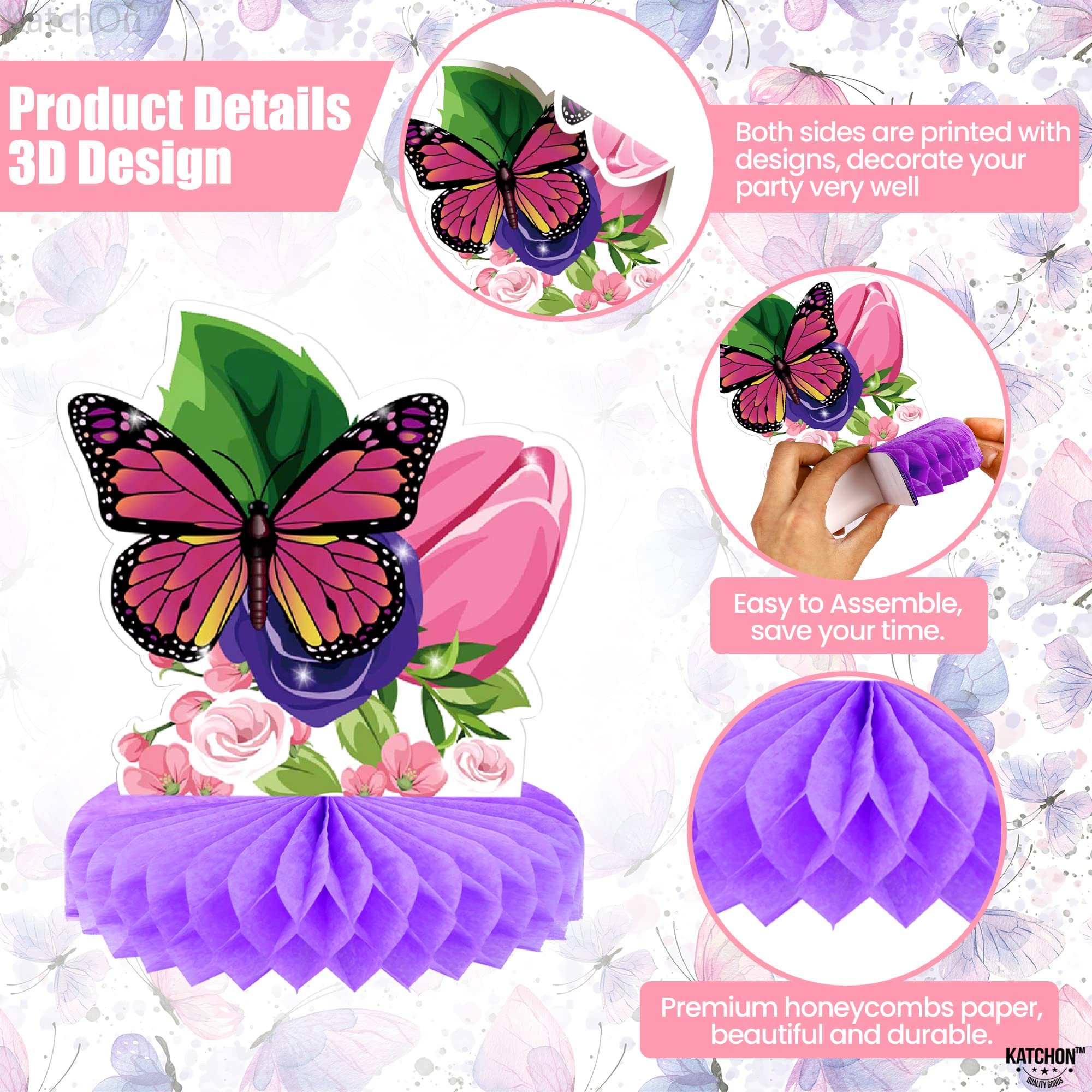 KatchOn 8-Pack Large Honeycomb Butterfly Table Centerpieces - Elegant Party Decor for Birthday, Wedding, Baby Shower | Perfect for Table Decorations, Wall Hangings & Event Backdrops
