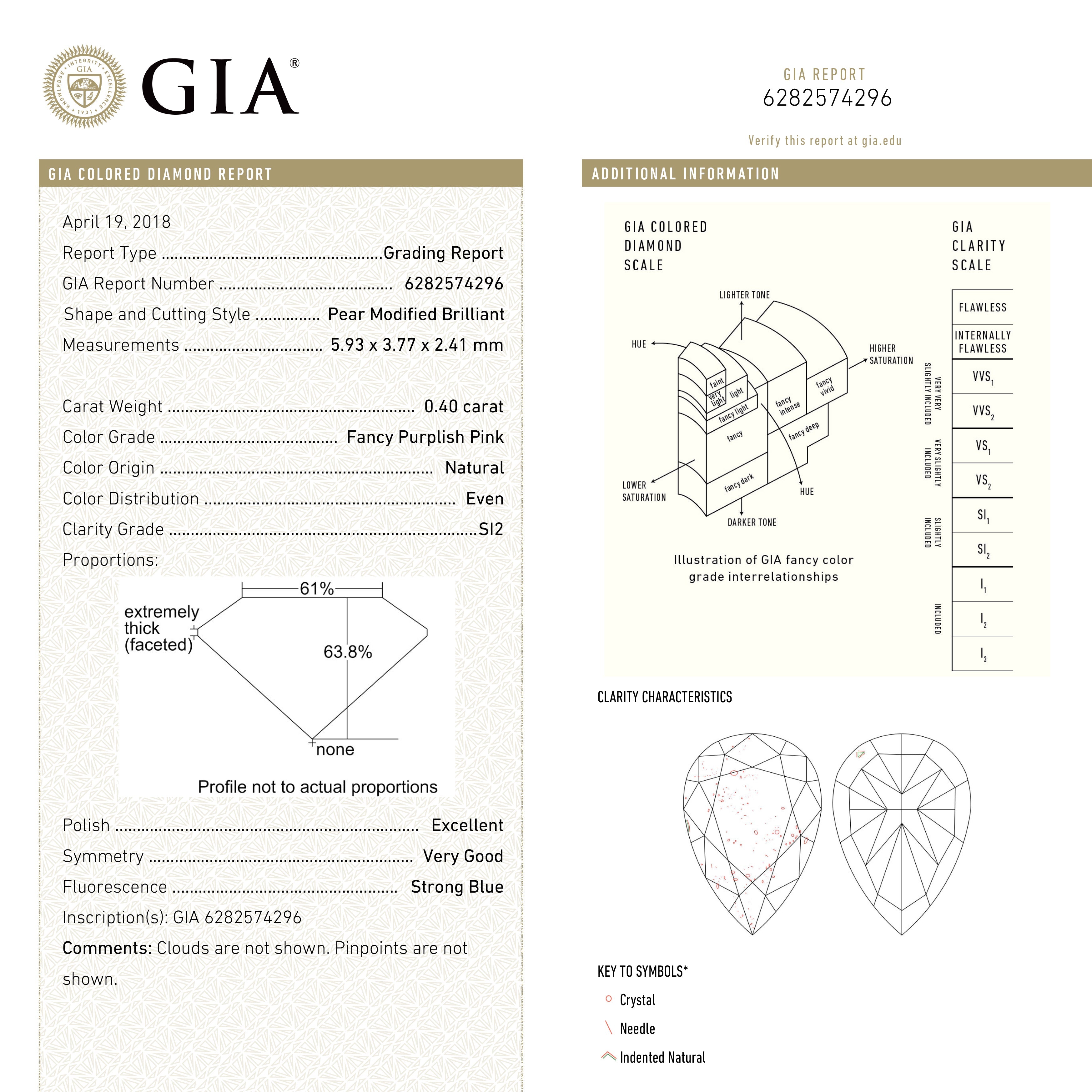 0.40ct GIA Certified Fancy Purplish Pink Pear Diamond (5.93x3.77x2.41mm) - SI2 Clarity, Brilliant Cut | Perfect for Engagement Rings & Fine Jewelry