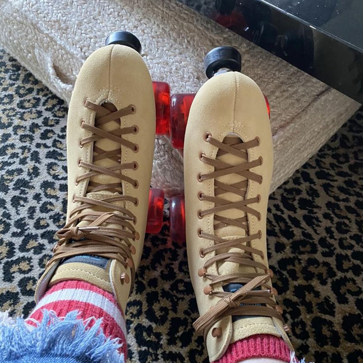 Sure Grip Tan Boardwalk Outdoor Roller Skates for Men & Women | 65mm Wheels, Nylon Sole, ABEC 3 Bearings | Adjustable Rubber Stoppers | Perfect for Park Trails, Fitness, and Outdoor Adventures