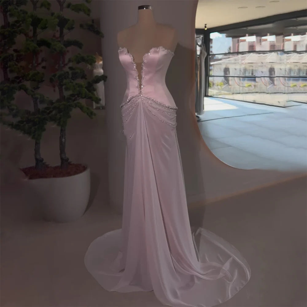 Luxury Dubai Arabic Lilac Beaded Mermaid Satin Evening Gown for Women - Formal Occasion Wedding Prom Dress LA72808 | Elegant Party Wear for Special Events & Red Carpet