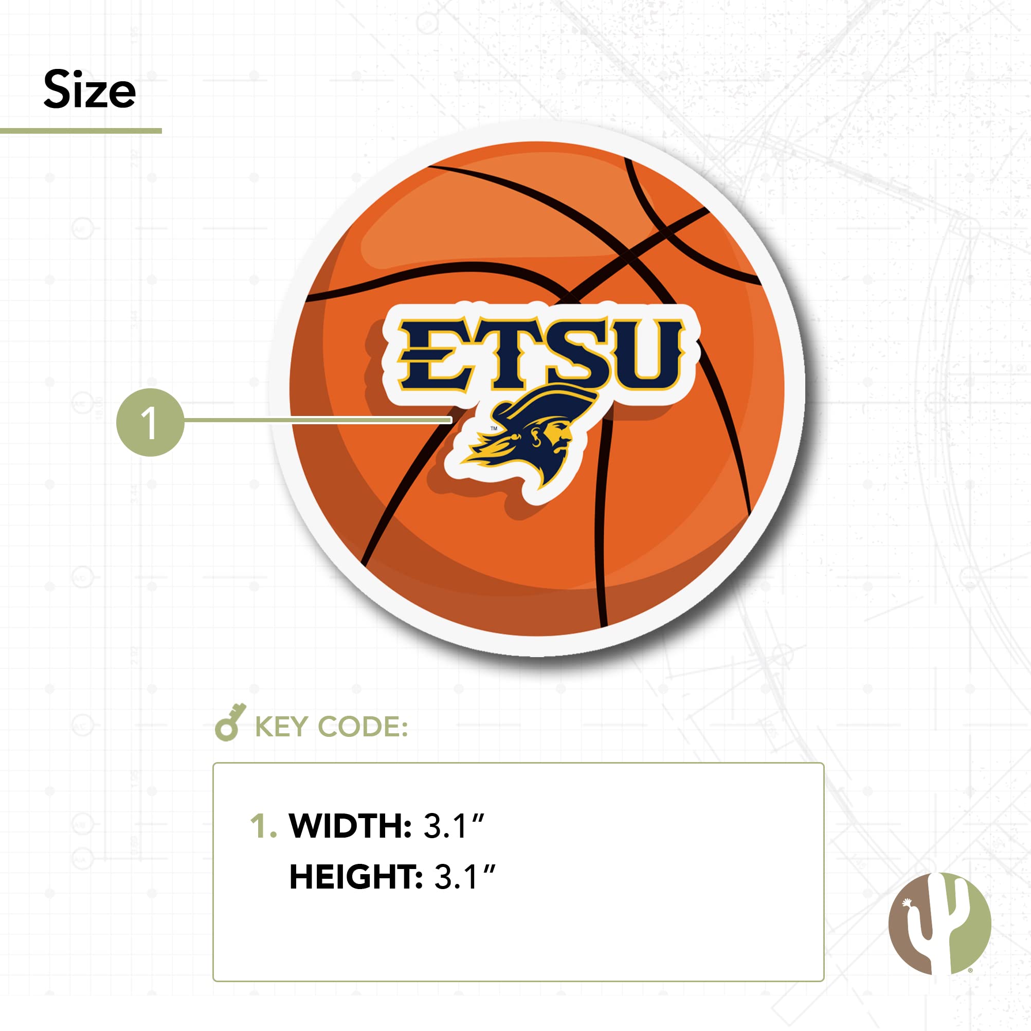 ETSU Buccaneers Basketball Logo Vinyl Decal Sticker - Desert Cactus Design for Laptop, Water Bottle, Car & Scrapbook - Perfect for College Fans, Game Day & School Spirit Decor