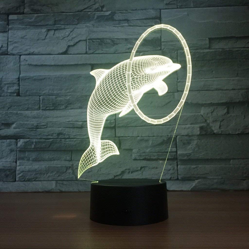 ZKS-KS Dolphin 3D Night Light LED Illusion Lamp - 7 Color Changing USB-Powered Bedside Table Lamp with Acrylic Panel & ABS Base - Perfect for Kids Room, Nursery, Bedroom Decor & Relaxation