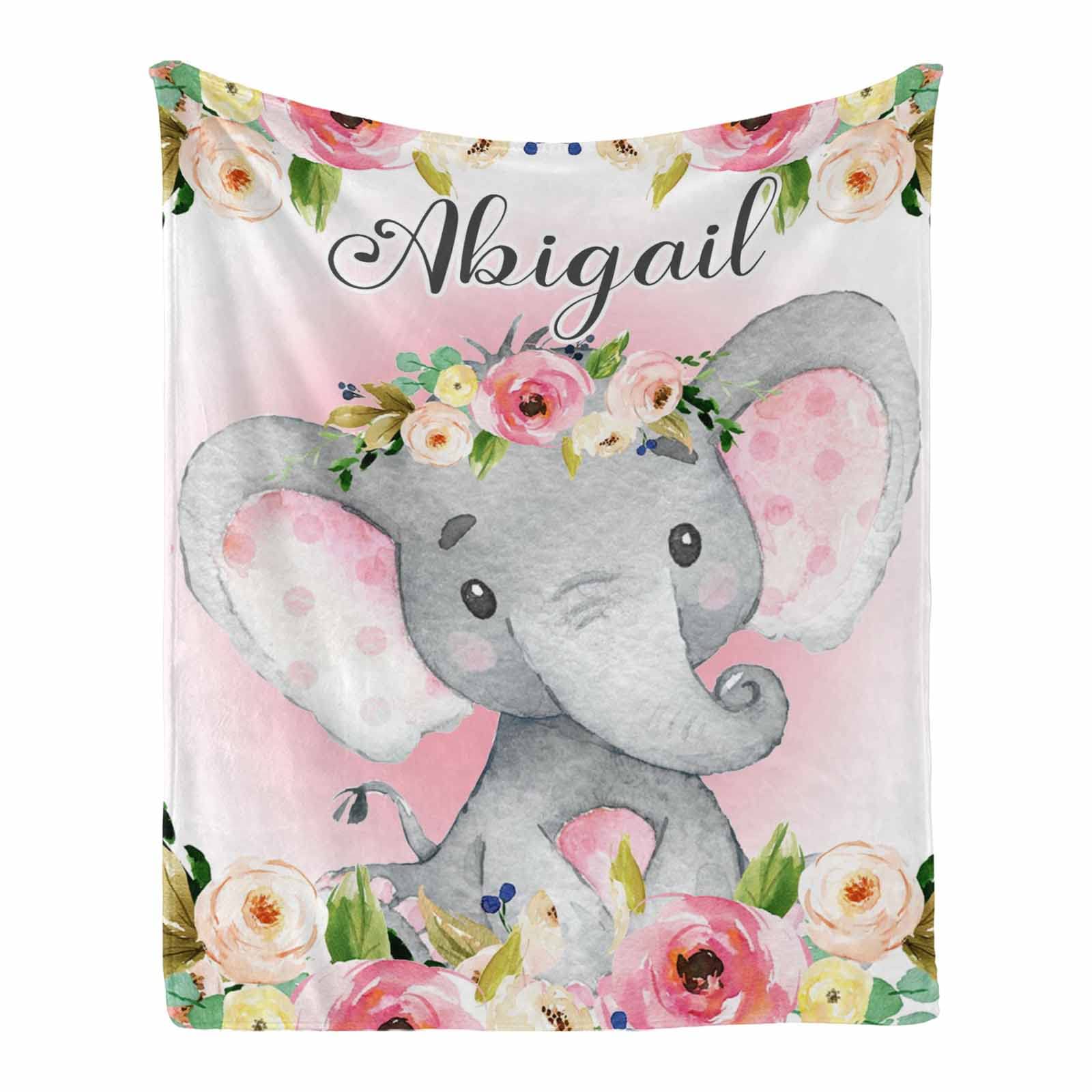 Personalized Baby Elephant Blanket for Girls with Name - Floral Baby Girl Blanket, Newborn Essentials, 40 x 50 Inches - Perfect for Nursery, Baby Shower Gifts & Cozy Swaddling