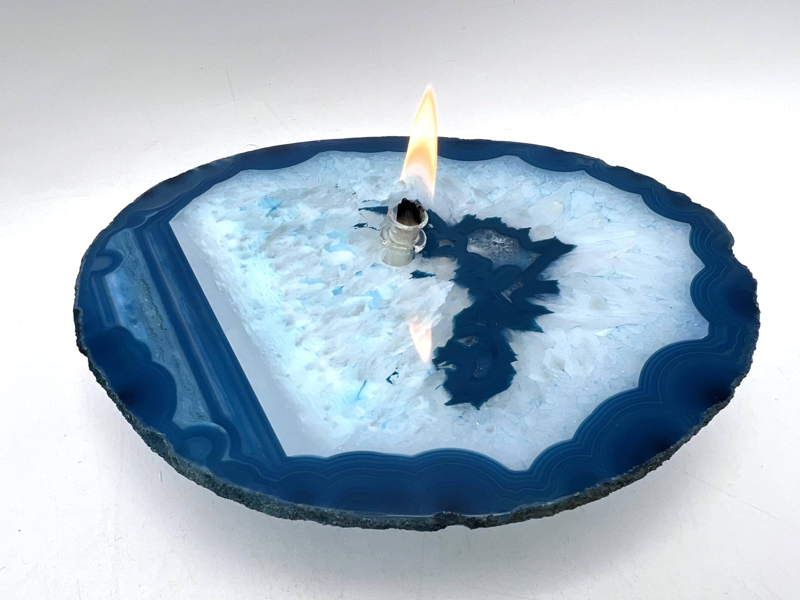 Handmade Teal Agate Rock Oil Candle - 4.5x5.5 Inch Natural Stone Lamp for Home Decor, Meditation & Spa Relaxation | Found In The Ground Candles #4408