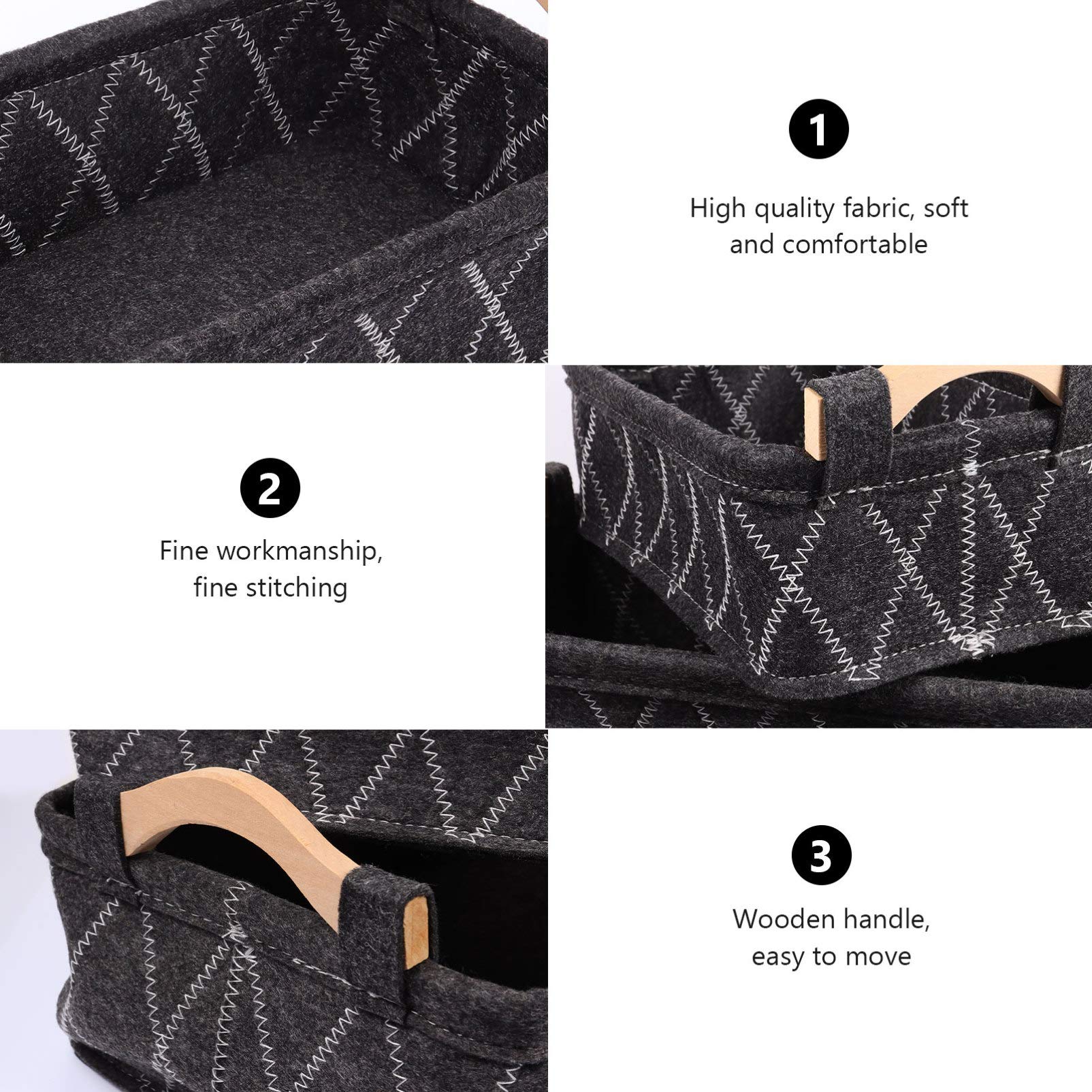 Foldable 3-Piece Felt Storage Baskets with Handles - Cosmetic Organizer, Desk & Drawer Organizer, Pet Toy Storage Bin | Perfect for Makeup Vanity, Office Supplies & Home Organization