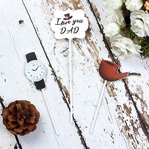 Happy Birthday Dad Cake Toppers - Father's Day Cake Decorations with Black Bow Tie, Watch, Shoes, Pipe & Wallet - I Love You Dad Cupcake Toppers for Birthday Party Supplies | Perfect for Dad's Surprise Party, Retirement Celebration & Family Gatherings