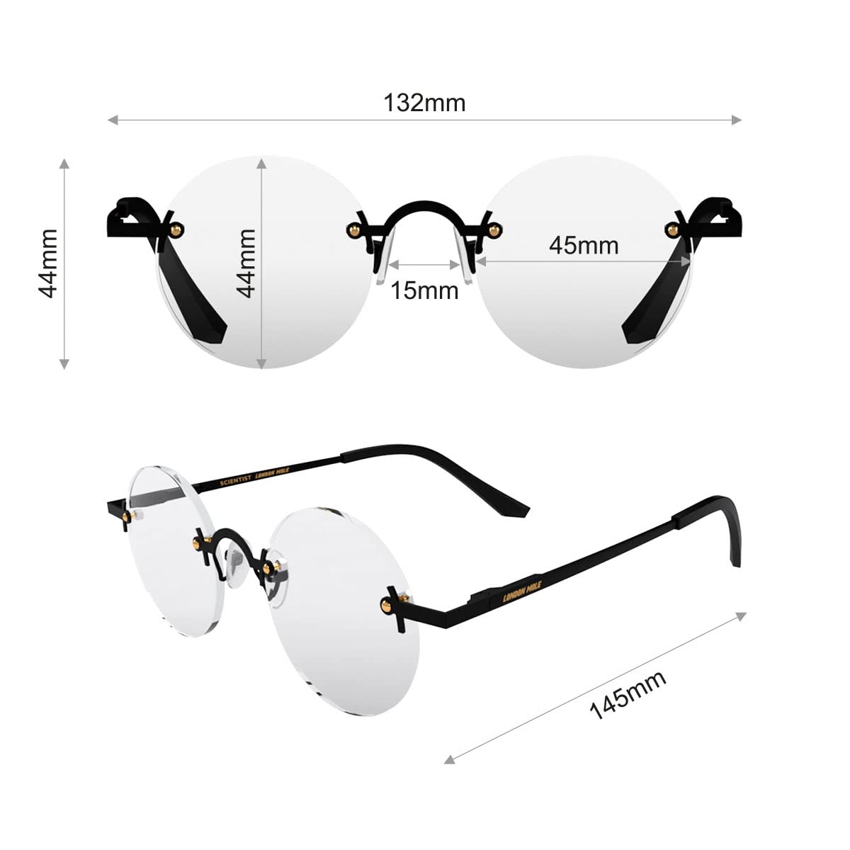 LONDON MOLE Glasses - Stylish Round Rimless Reading Glasses for Men & Women | Scientist & Book Lover Eyewear | Perfect for Reading, Work & Fashion Accessories