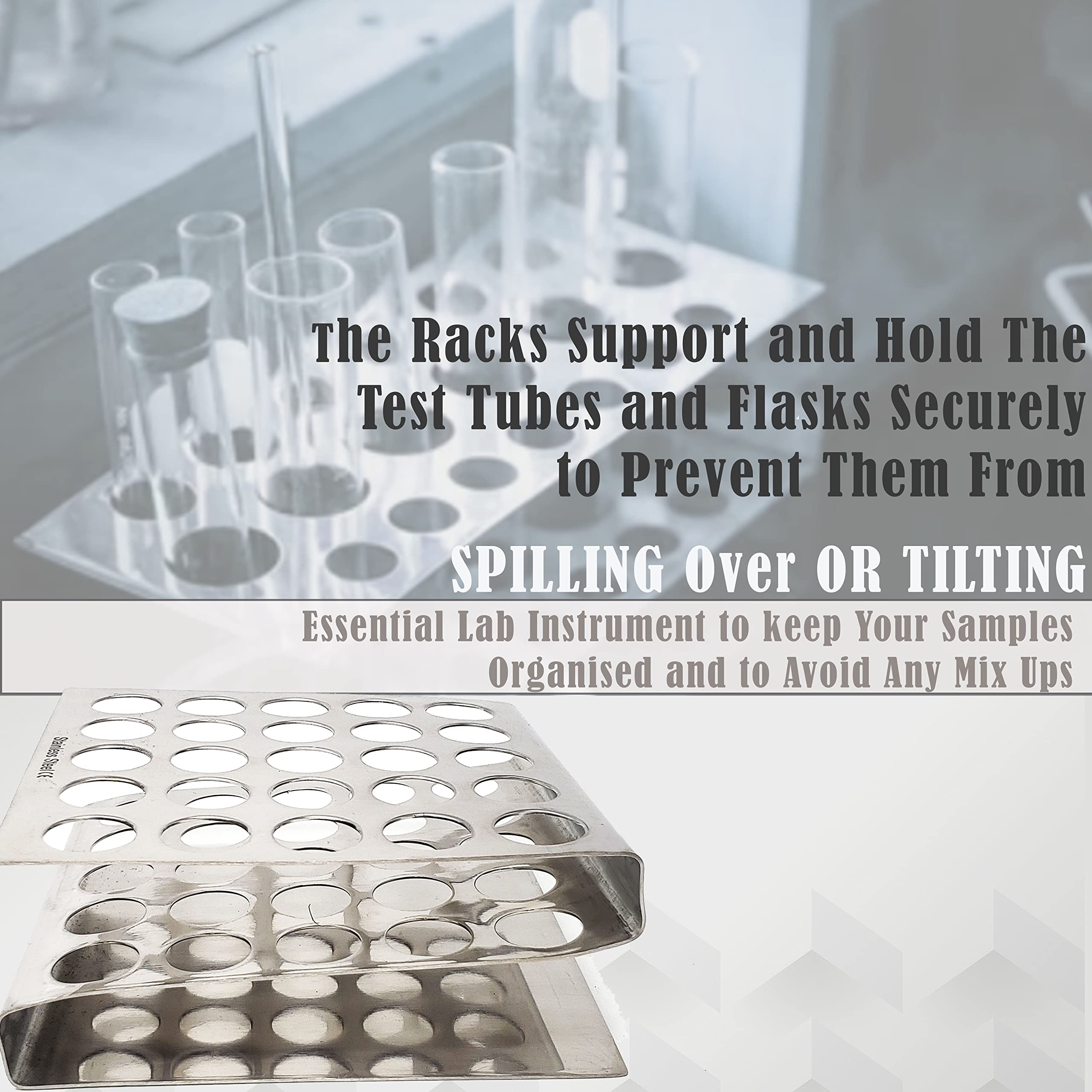 A2Z Stainless Steel Test Tube Rack Holder with 25 Vents - Z Shaped Pipe Stand for 16mm Tubes | Lab, School & Hospital Supplies | Perfect for Sample Sorting, Transport & Storage