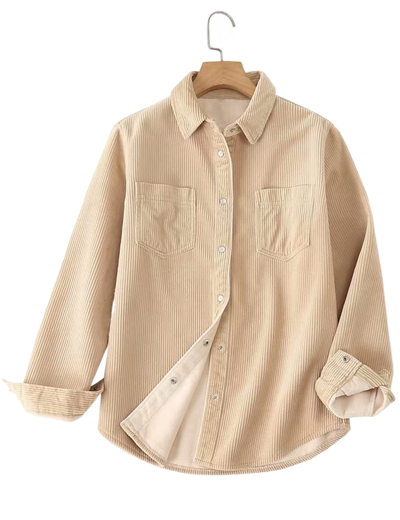 Yimoon Women's Long Sleeve Button Down Corduroy Shirt - Fleece Lined Warm Casual Top for Fall & Winter - Perfect for Office, Dating, and Outdoor Activities