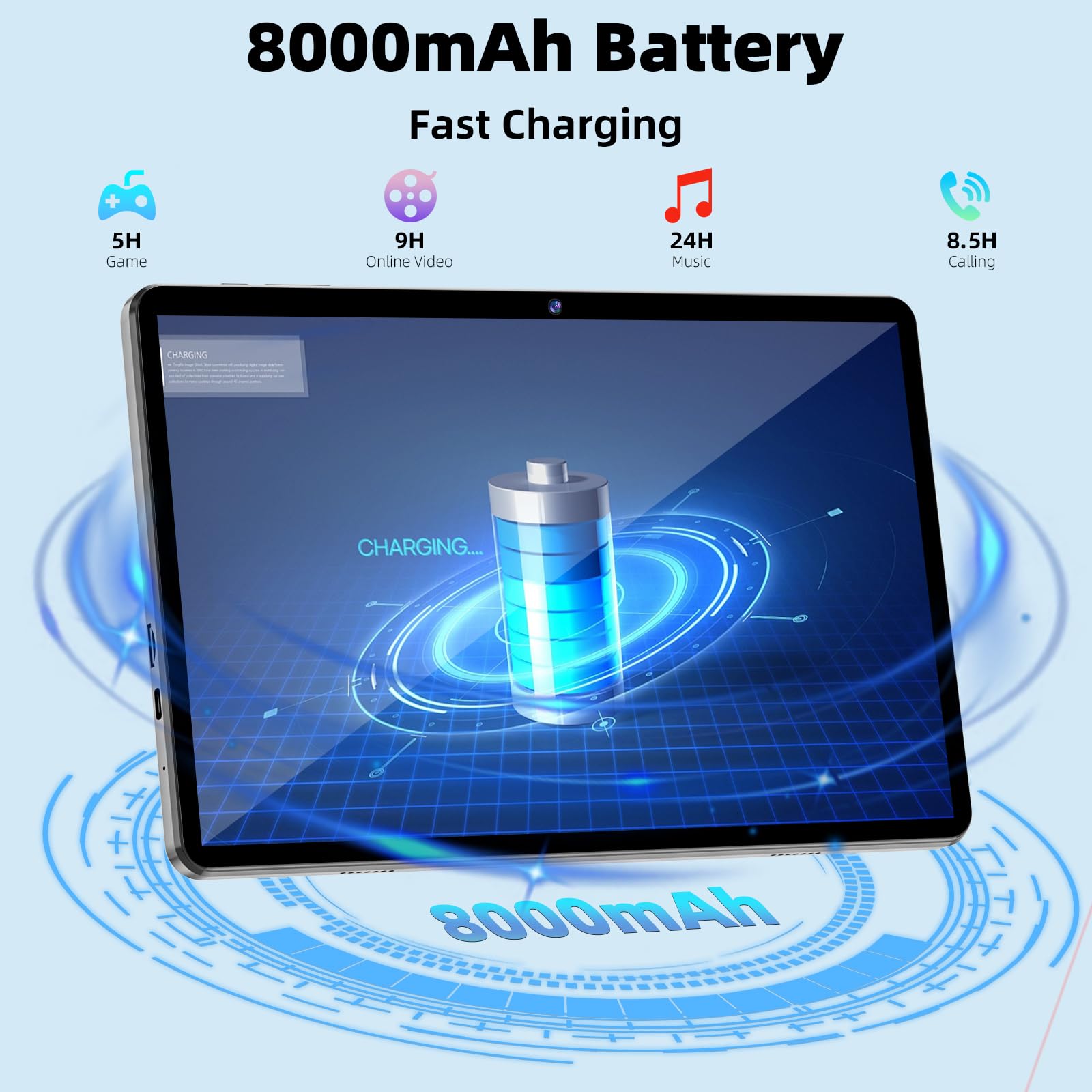 2024 New 11 Inch Android 14 Tablet with Keyboard & Case - GMS Certified Octa-Core Tablet PC, 12GB RAM 128GB ROM (Expandable to 1TB), 8000mAh Battery, Fast Charging, 5G WiFi, BT5.0, FM, GPS - Perfect for Work, Study & Entertainment (Blue)