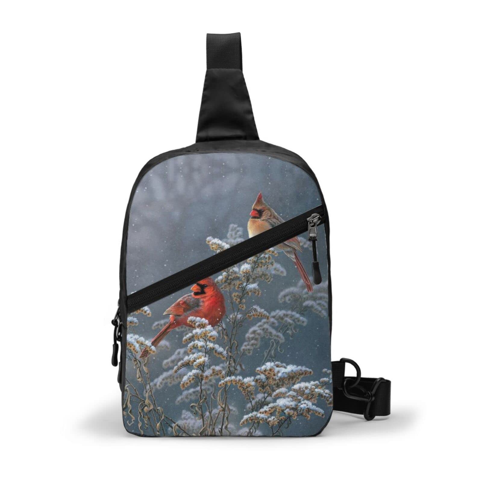 Winter Cardinals On The Branch Sling Crossbody Backpack - Lightweight Shoulder Bag for Men & Women - Perfect for Hiking, Travel, Cycling & Outdoor Adventures