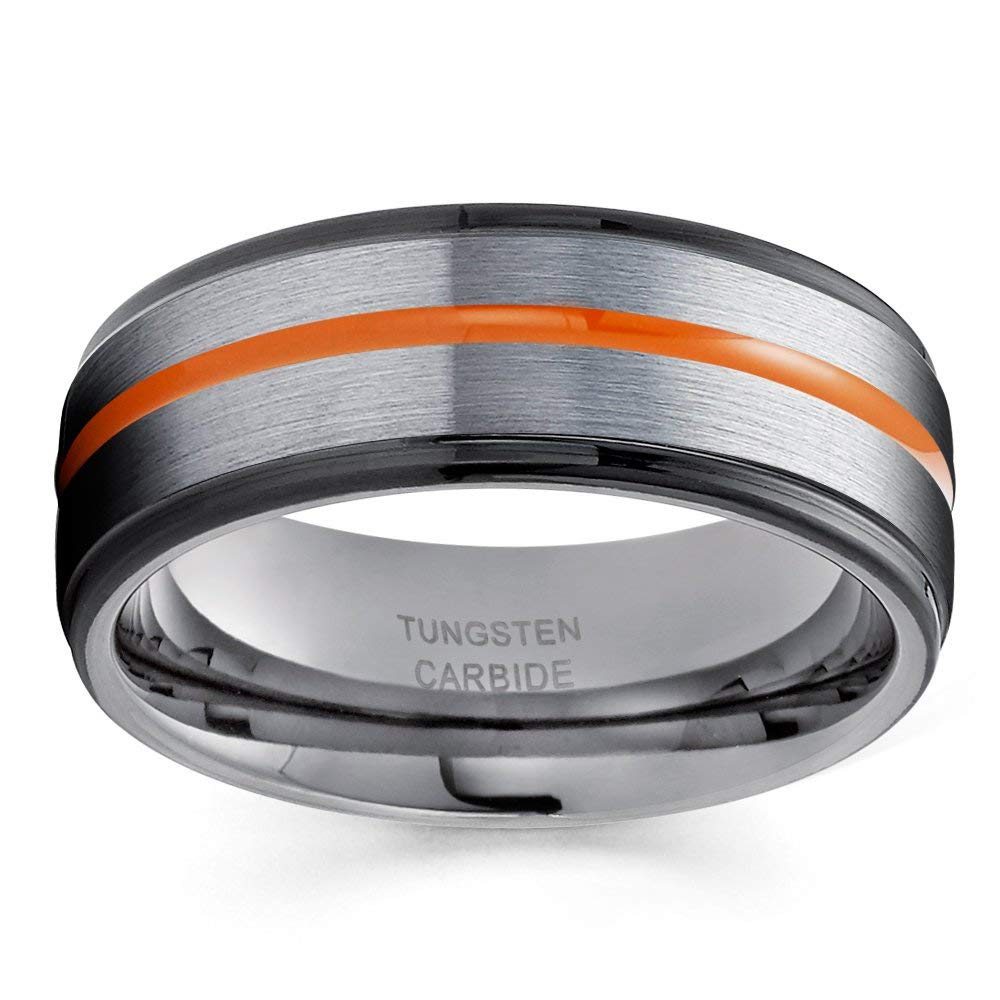 Orange Tungsten Carbide Ring - 8mm Comfort Fit Wedding Band for Men & Women - Durable & Hypoallergenic Engagement Ring - Perfect for Everyday Wear, Anniversaries & Unique Gifts