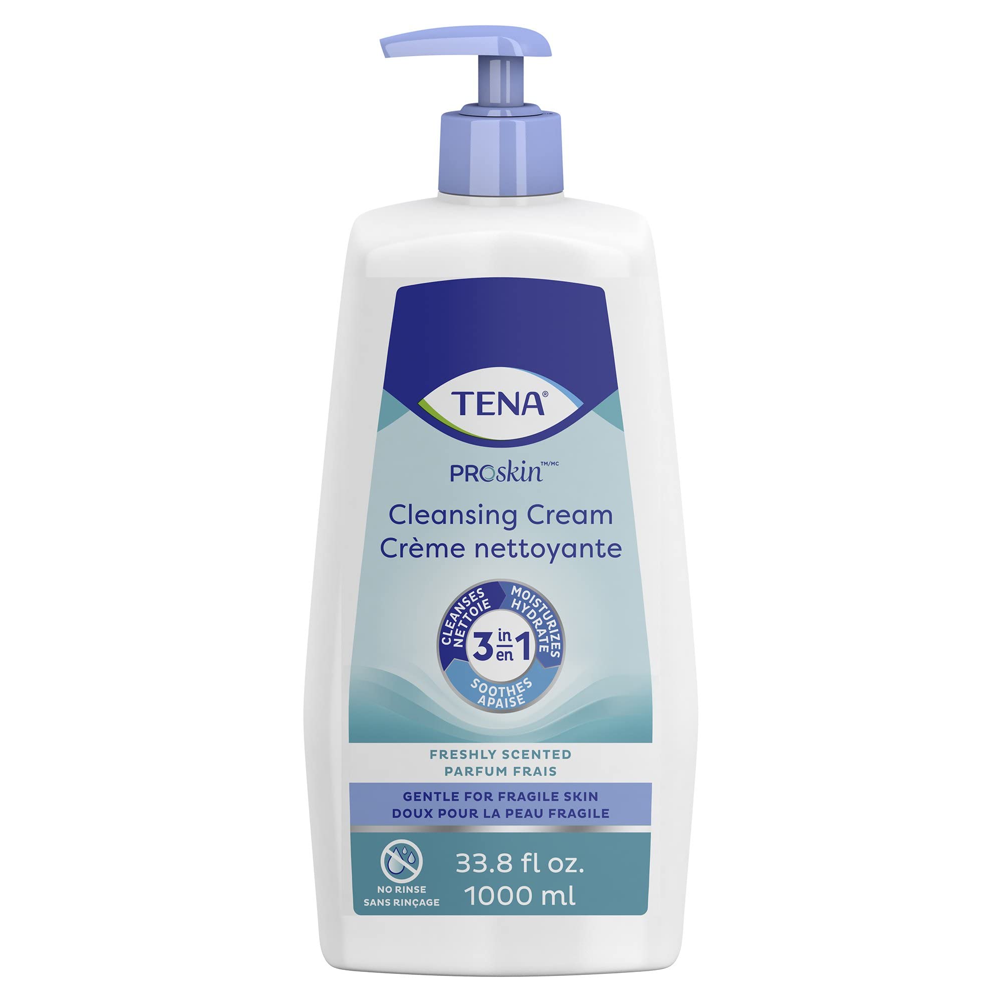 TENA ProSkin Cleansing Cream - Rinse-Free Body Wash with Mild Scent, 33.8 oz Pump Bottle (1 Count) - Ideal for Elderly Care, Incontinence & Bedridden Patients