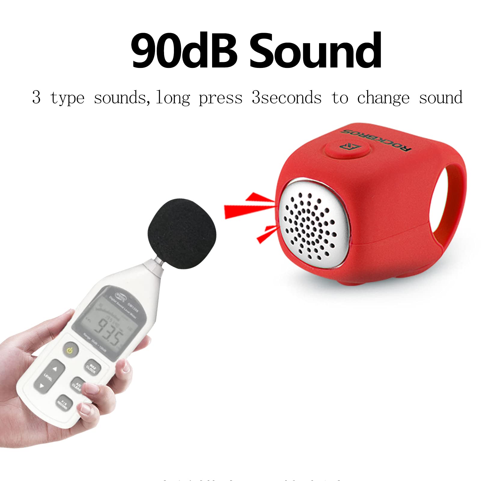 ROCKBROS 90dB Electric Bike Horn - Loud Electronic Bicycle Bell for Adults & Kids - Perfect for Commuting, Cycling Safety, and Urban Riding