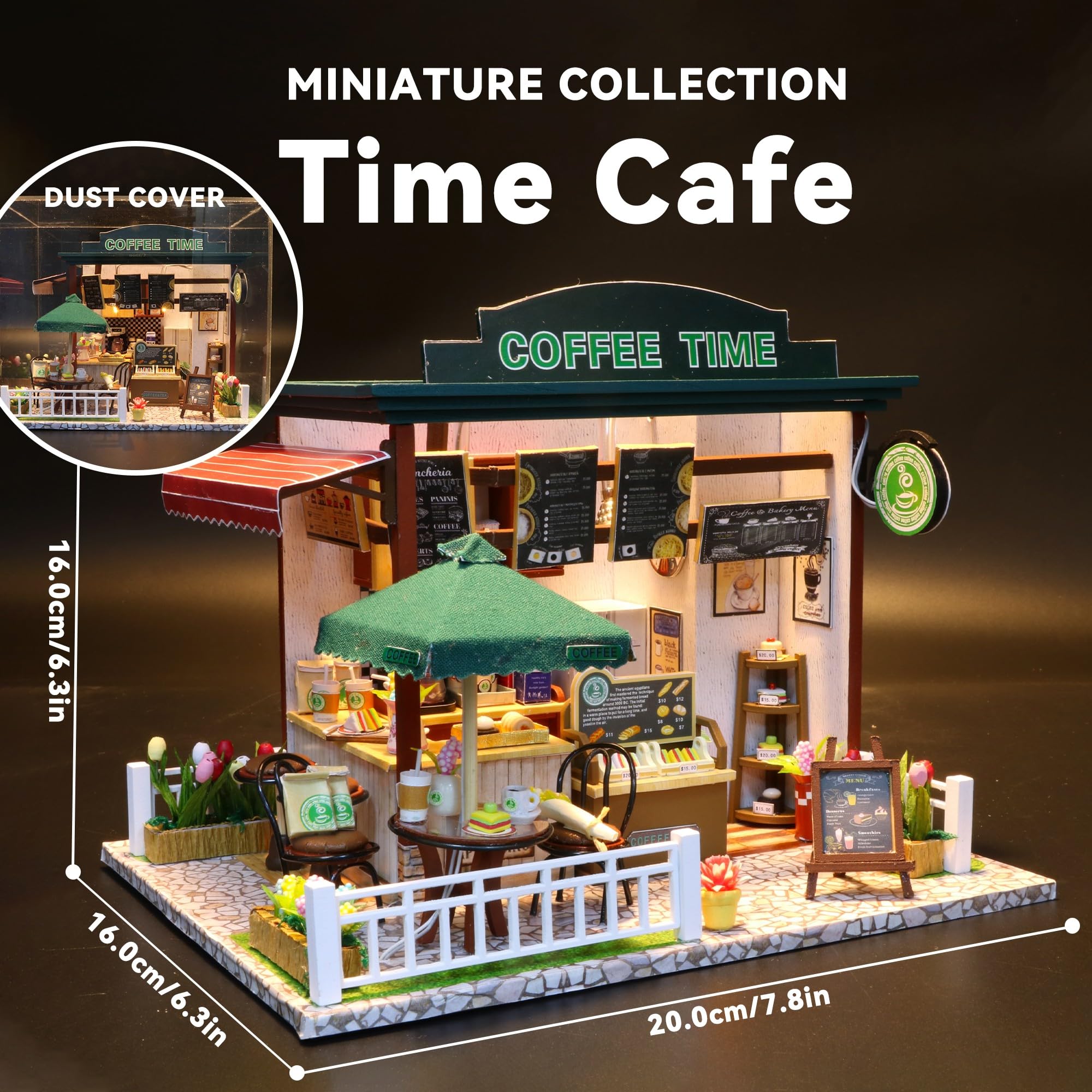 Flever Miniature Dollhouse DIY Kit - Creative Room with Tiny Furniture for Valentine's Day Gift (Time Cafe Theme) | Perfect for Home Decor, Collectors & Romantic Surprises