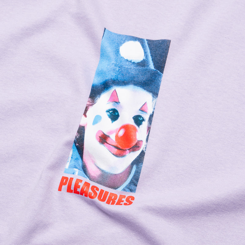Pleasures Clown Graphic T-Shirt in Orchid | Vintage-Inspired Streetwear for Men & Women | Perfect for Concerts, Festivals, and Urban Fashion