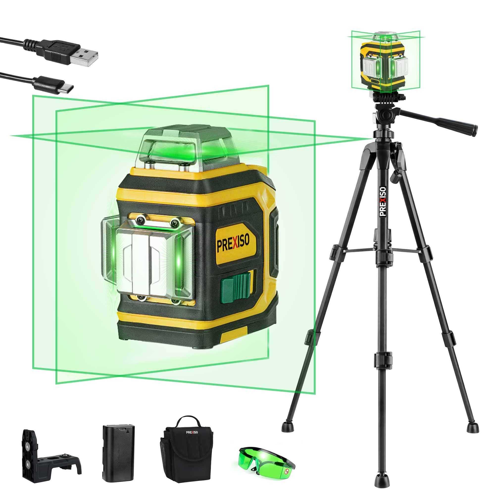 PREXISO 360° Self-Leveling Green Laser Level with Rechargeable Battery, Tripod & Magnetic Base - Perfect for Construction, Tile Installation, Home Renovation | Indoor & Outdoor Leveling Tool for DIY Projects, Wall Mounting, Flooring Work