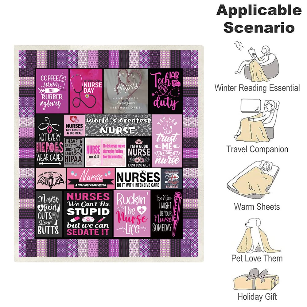 Soft & Warm Nurse Throw Blanket - Sherpa Fluffy Blanket for Women, Perfect Nurse Gifts for Nurses Week, Bed, Office & Couch - 150cm x 200cm (59'' x 79'') - Cozy Gift for Healthcare Workers